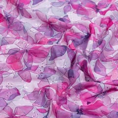 Multi Colour Cotton Chikan Floral Printed Fabric