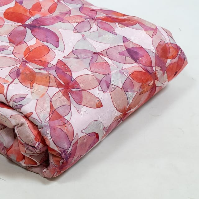 Multi Colour Cotton Chikan Floral Printed Fabric