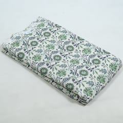 White Colour Cotton Chikan Floral Printed Fabric
