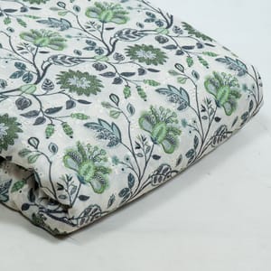 White Color Cotton Chikan Floral Printed Fabric