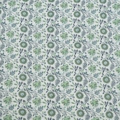 White Colour Cotton Chikan Floral Printed Fabric