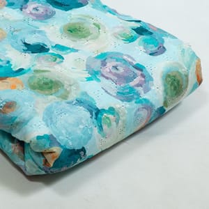Sky Blue Color Cotton Chikan Floral Printed Fabric