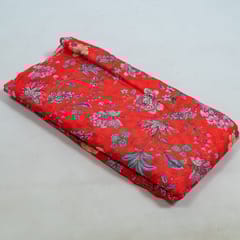 Red Colour Cotton Chikan Floral Printed Fabric