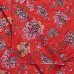Red Colour Cotton Chikan Floral Printed Fabric