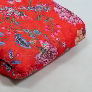 Red Color Cotton Chikan Floral Printed Fabric