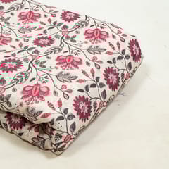 White Colour Cotton Chikan Floral Printed Fabric