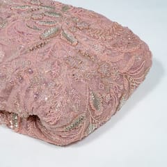 Pink Colour Imported Net Embroidered Fabric