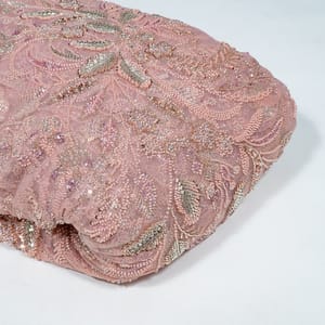 Pink Colour Imported Net Embroidered Fabric