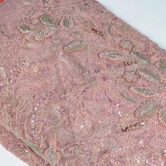 Pink Colour Imported Net Embroidered Fabric