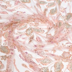 Pink Colour Imported Net Embroidered Fabric