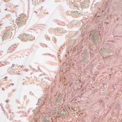 Pink Colour Imported Net Embroidered Fabric
