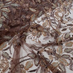 Brown Colour Imported Net Embroidered Fabric