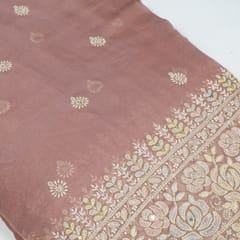 Pink Colour Georgette Embroidered Fabric