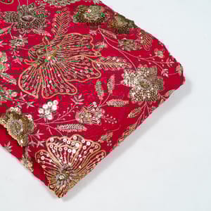 Majenta Color Georgette Embroidered Fabric