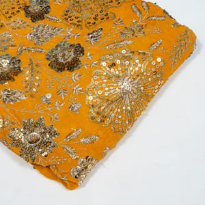 Mustard Color Georgette Embroidered Fabric