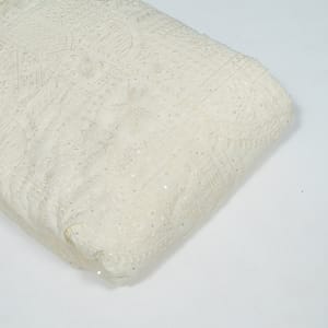 Off White Color Georgette Embroidered Fabric