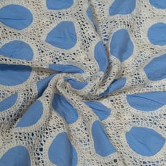 Blue Colour Cotton Cutwork Embroidered Fabric