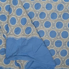 Blue Colour Cotton Cutwork Embroidered Fabric