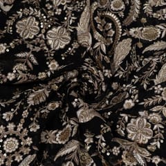 Black Colour Georgette Embroidered Fabric