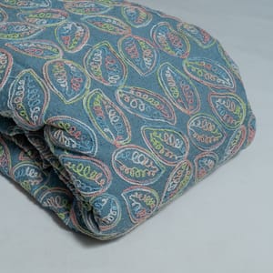 Blue Color Denim Embroidered Fabric