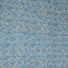 Blue Colour Denim Embroidered Fabric