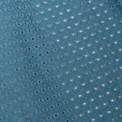 Blue Colour Denim Cutwork Embroidered Fabric