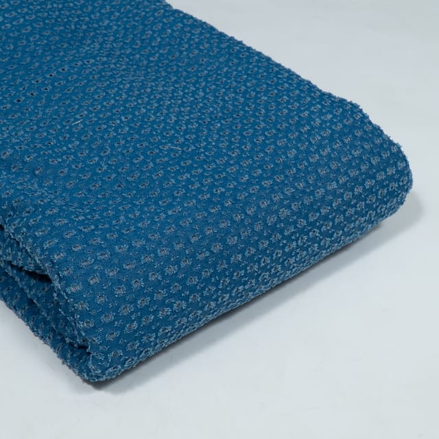 Dark Blue Color Denim Cutwork Embroidered Fabric