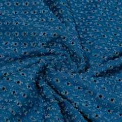 Dark Blue Color Denim Cutwork Embroidered Fabric