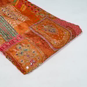 Rust Colour Chinon Chiffon Print with Embroidery Fabric