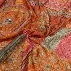 Rust Colour Chinon Chiffon Print with Embroidery Fabric