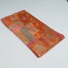 Rust Colour Chinon Chiffon Print with Embroidery Fabric