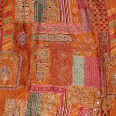 Rust Colour Chinon Chiffon Print with Embroidery Fabric