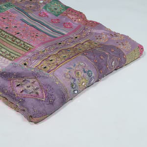 Lavender Colour Chinon Chiffon Print with Embroidery Fabric