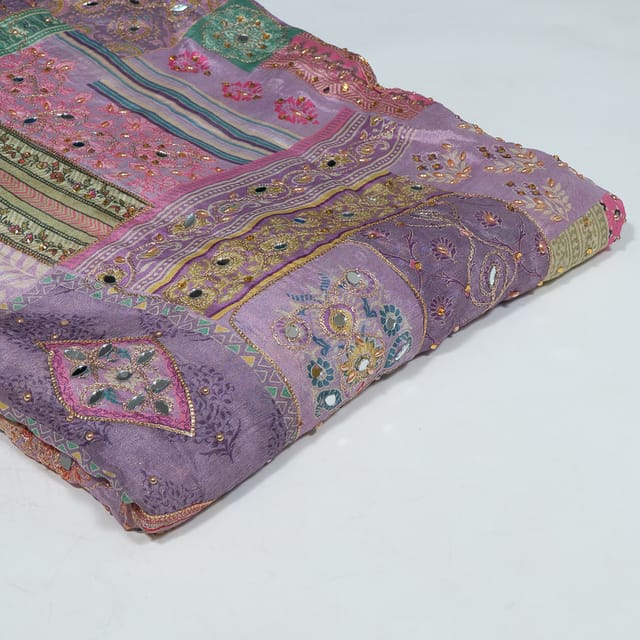 Lavender Colour Chinon Chiffon Print with Embroidery Fabric
