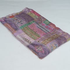 Lavender Colour Chinon Chiffon Print with Embroidery Fabric