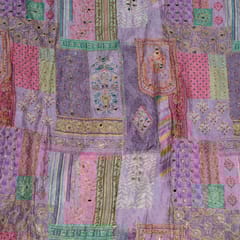 Lavender Colour Chinon Chiffon Print with Embroidery Fabric