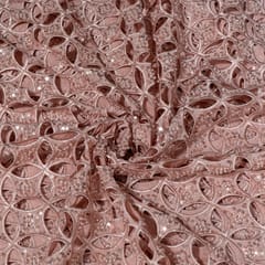 Pink Colour Crepe Cutwork Fabric