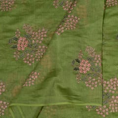 Green Colour Mal Chanderi Embroidered Fabric