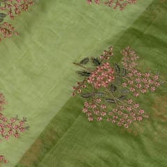 Green Colour Mal Chanderi Embroidered Fabric
