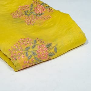 Yellow Color Mal Chanderi Embroidered Fabric