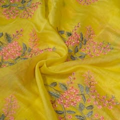 Yellow Colour Mal Chanderi Embroidered Fabric