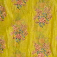 Yellow Colour Mal Chanderi Embroidered Fabric