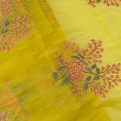 Yellow Colour Mal Chanderi Embroidered Fabric