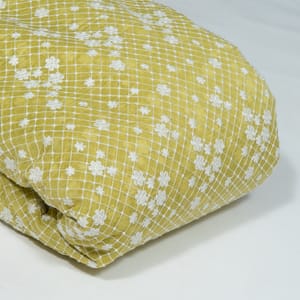 Yellow Color Mal Chanderi Embroidered Fabric
