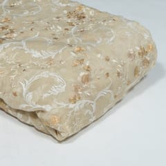 Fawn Colour Mal Chanderi Embroidered Fabric