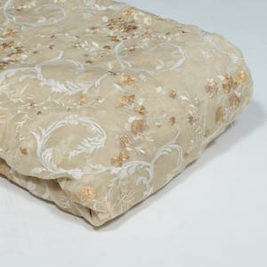 Fawn Color Mal Chanderi Embroidered Fabric