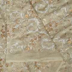 Fawn Colour Mal Chanderi Embroidered Fabric