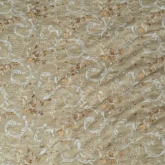 Fawn Colour Mal Chanderi Embroidered Fabric