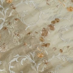 Fawn Colour Mal Chanderi Embroidered Fabric