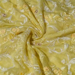 Yellow Colour Mal Chanderi Embroidered Fabric